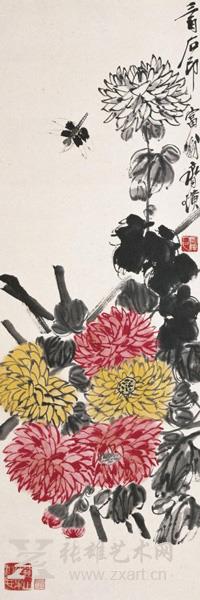 齐白石(1864-1957) 《菊花蜻蜓图》 