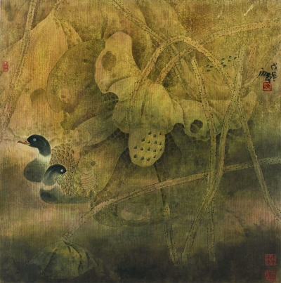    荷·秋（纸本设色）  63×63厘米   1998年