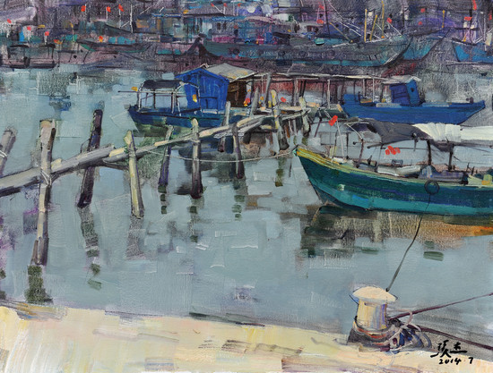 张杰-油画-潭门渔港之四-80cmX60cm-2014年