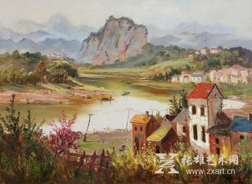 37王育程 《江映人家》75x100cm - 副本