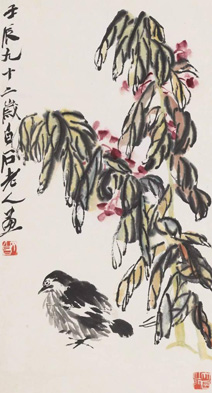 齐白石 老少平安 　　纸本立轴 1952年作 　　尺寸：69×37cm 