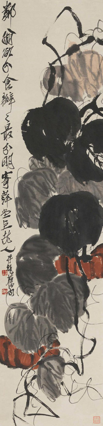 齐白石 瓜秧绵延 　　纸本立轴  　　尺寸：135×32.5cm 