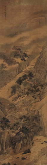 1294 汪亮 秋涧泛舟 绢本立轴  143×41 cm  RMB:30,000-50,000