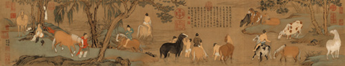 复制品 赵孟頫《浴马图》29X152 纸本镜心