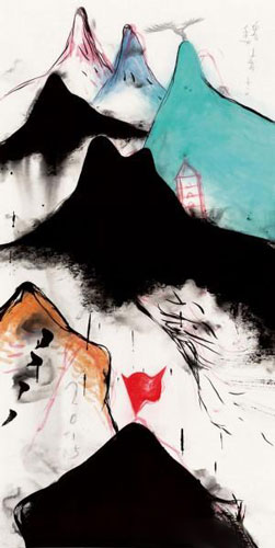 《青松、宝塔、红旗2》 魏青吉 180x96cm 2016年