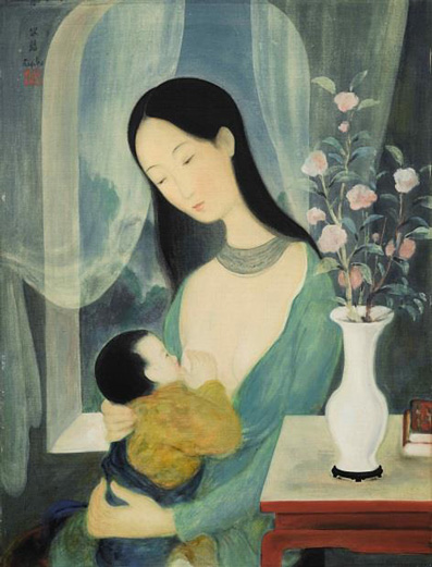 黎谱（ Le Pho； 1907 – 2001） 《母爱》 约 1940 年代作；墨水及水粉绢本，固定于纸上，贴于纸板 61 x 46.5 公分 估价： 120 万至 180 万港元/ 155，000 至 233，000 美元