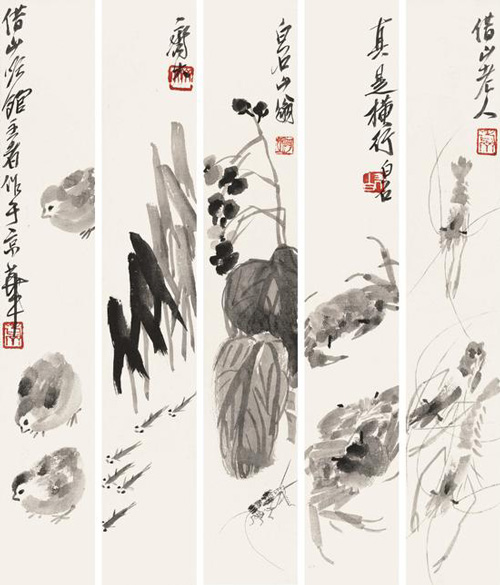 齐白石 《墨趣集珍五屏》    成交价：287.5万
