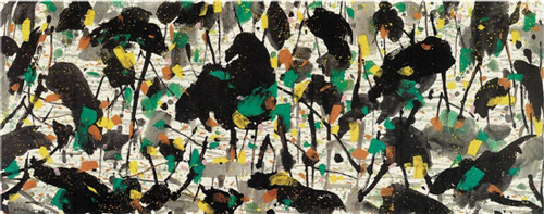 吴冠中 荷塘 彩墨画 144×368.5cm 1997年吴冠中 荷塘 彩墨画 144×368.5cm 1997