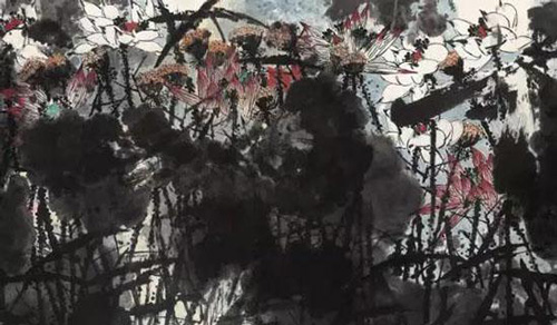 崔如琢 《秋风摇翠》(局部) 设色纸本 镜心2016年作 142×749cm