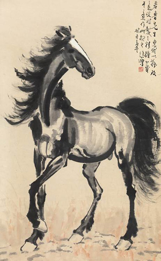 徐悲鸿（1895-1953） 平川立马图 　　纸本立轴 1943年作 　　89×54.5cm 约4.4平尺
