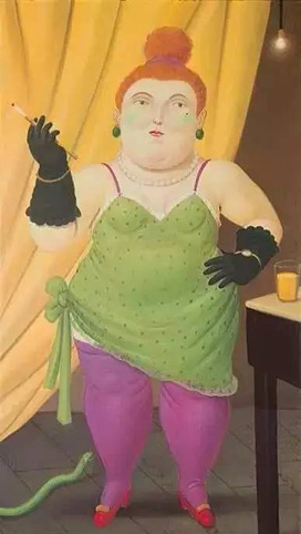 　　▲ 费尔南多·波特罗(Fernando Botero)《穿绿色裙子的女人》