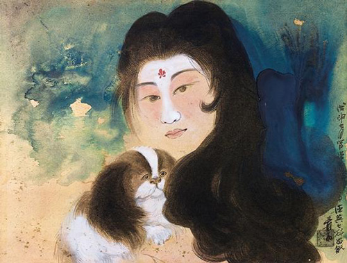 张大千 佳人番犬图 设色金笺 镜片 45×60cm （约2.4平尺）