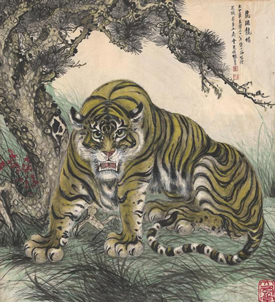 张善孖 《虎据龙蟠》。高2.17米，宽1.985米