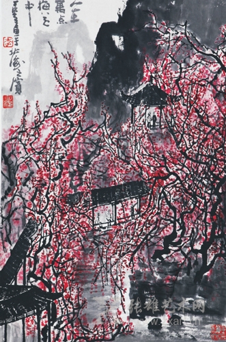 李可染《人在万点梅花中》 纸本立轴 69*45.5cm 估价480，000-6，000，000