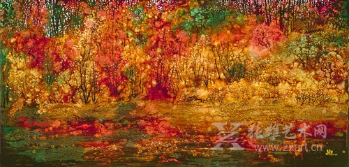 苏星《微风山谷》 60x110cm 2014年 漆画