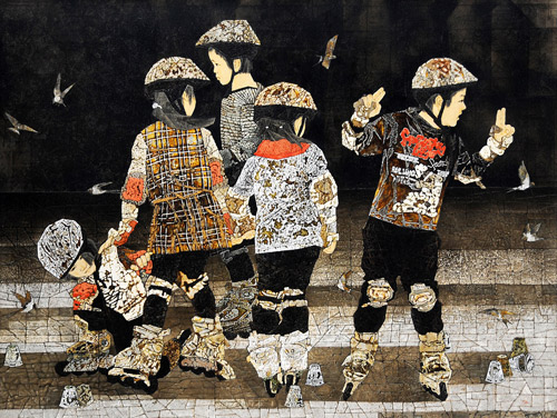 刘飞《零零后》190x140cm 2012年 漆画