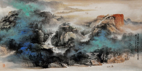   陈亮《江波蘸岸》68x136cm