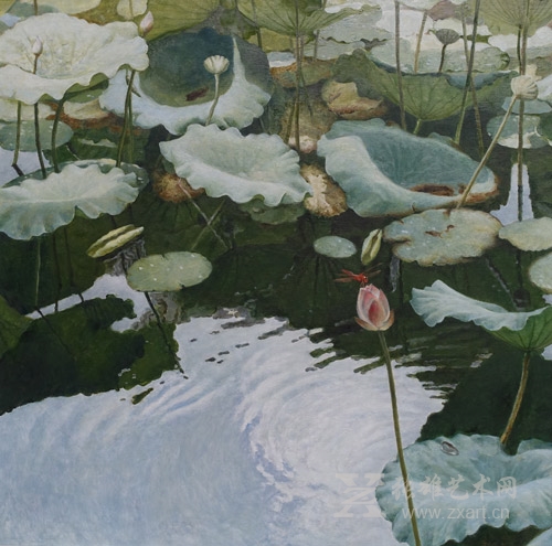    丹蓝 《荷花系列NO.2》布面油画 80×80cm