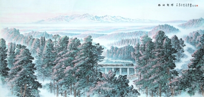  林海朝晖（水墨纸本） 1974年  108厘米×233.5厘米