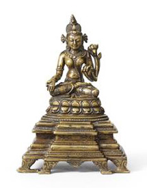 12世纪 帕拉王朝 合金铜嵌银白度母坐像  H: 15 cm  NT$ 8,000,000 - 15,000,000