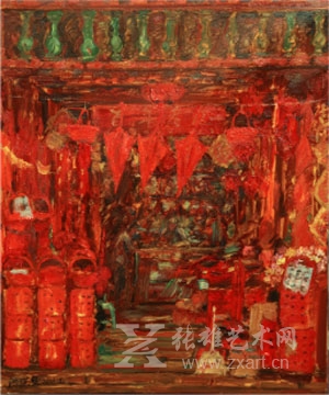 闽南艺术家洪瑞生作品《漳州老街红店》