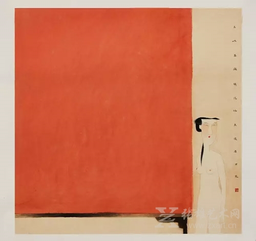    卢甫圣 《红屏》 69×69cm  纸本设色  1998年