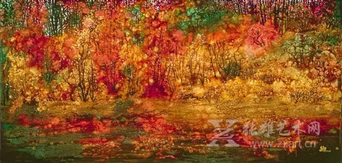    苏星《微风山谷》 60x110cm  漆画   2014年