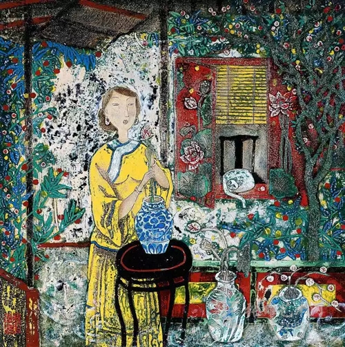     霍翠萍《清莲》60x60cm 漆画  2013年