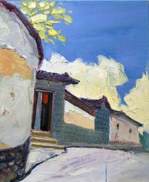 闽南艺术家卢文德作品《古街云起》