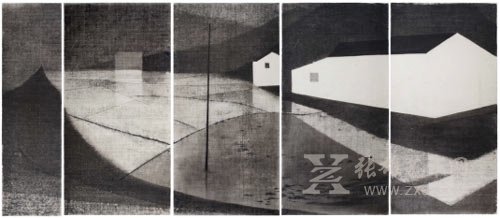  沈勤 《黑·村》139x314.5cm 纸本水墨 2015