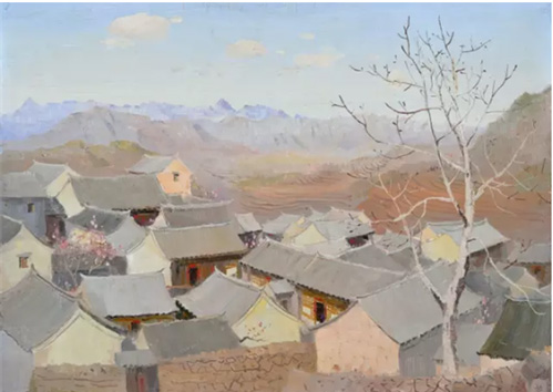 吴冠中《京郊山村》，木板油画，46 × 61 cm，1963 年作。图片：致谢艺术家及保利拍卖