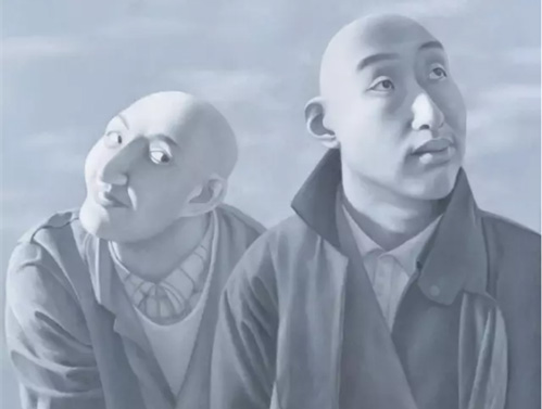 方力钧《系列—之五》，布面油画，81 × 100 cm，1990-1991 年作。图片：致谢艺术家及保利拍卖