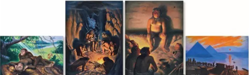 王兴伟《进化的步伐》，布面油画，92×129 cm×2; 129×92 cm×2，1997年作。图片：致谢艺术家及保利拍卖