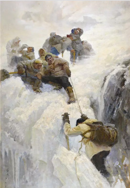 靳尚谊《登上慕士塔格峰》，布面油画，270 × 180 cm，1957年作。图片：致谢艺术家及保利拍卖