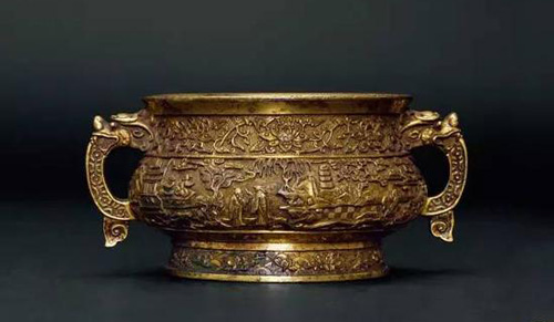 Lot 2511 铜鎏金錾花人物故事双耳炉 　　成交价：RMB 3，335，000