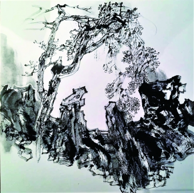   园林一角（国画）  蔡智