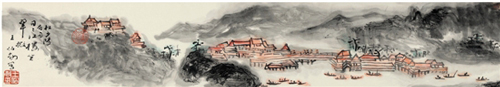 王伯敏 江楼坐翠图（局部） 16.5×136cm 设色纸本手卷