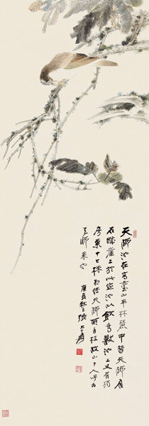 ▲张大千《栗树画眉》全图 