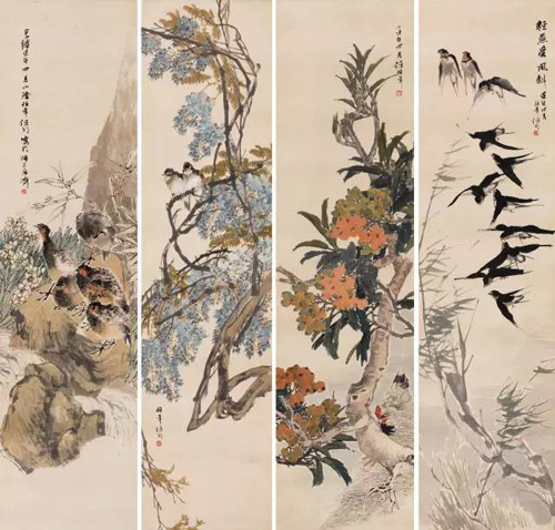 Lot 768  任伯年 花鸟四屏  RMB 10,120,000