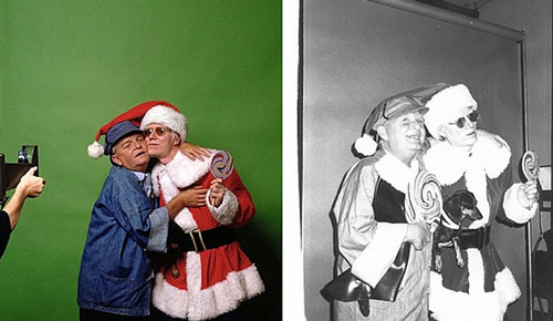 ▲安迪·沃霍尔和杜鲁门·卡波特一起为杂志圣诞专辑拍照