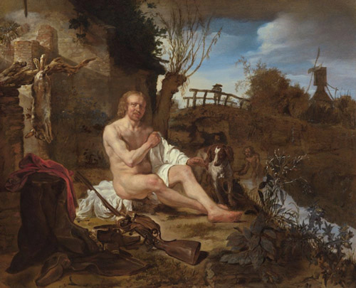   Gabriel Metsu（1629-1667）《艺术家猎人扮相自画像》，莱顿收藏