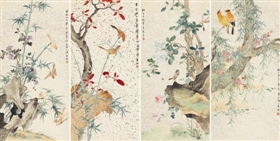 鸟语花香屏（四件）