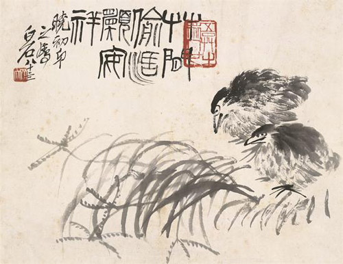    草间鹌鹑 30×39cm 纸本墨笔 1944年