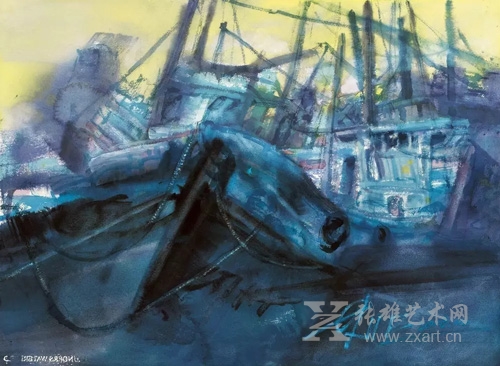谢艾菲　渔汛　74×55cm