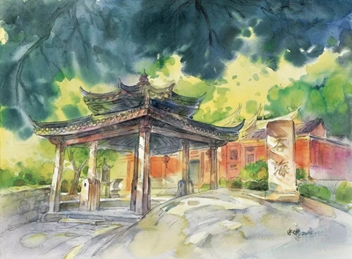 蔡永辉　辉映真武庙　76×56cm