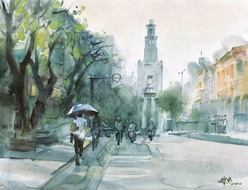黄曦农　西街钟楼　76×56cm