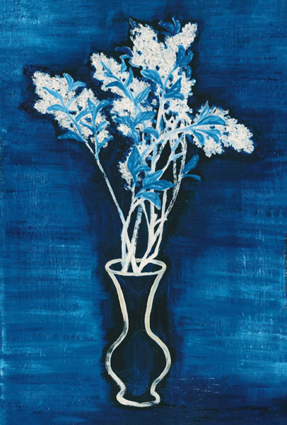 常玉《蓝色背景的盆花》