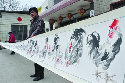 青岛画家历时半年创作出21米《百鸡图》