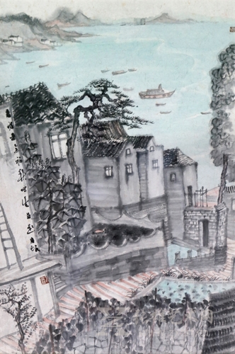 方广智作品《拂晓的渔村》78×53cm 方广智作品《拂晓的渔村》78×53cm