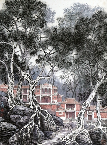 陈玉峰作品《村屋多明丽》122×83cm 陈玉峰作品《村屋多明丽》122×83cm